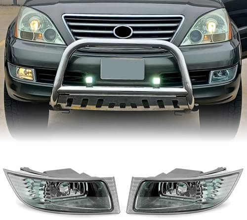 HECASA Bumper Fog Light w/Bulb Compatible with 2003-2009 LEXUS GX470 Replacement for 81221-60080 81211-60160 LX2593105 LX2592105 Halogen Front Pair Driving Lamp Left Right