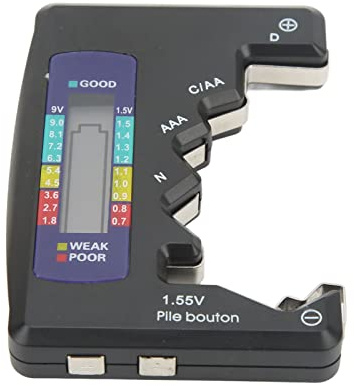 Digital Battery Capacity Tester Universal Battery Tester LCD Screen for D C N AAA 9V 1.5V Button Cell Batteries Carbon Zinc and Rechargeable Batteries (Black)