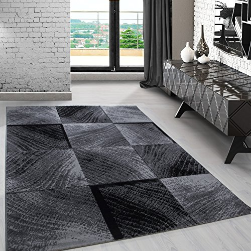Carpetsale24 Tappeto per Soggiorno 140x200 cm, Nero Design Moderno a Quadri - Tappeto a Pelo Corto per Sala da Pranzo e Camera da Letto, Morbido e Facile da Pulire