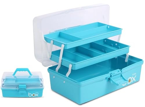 EeAaSsTy Dreischichtige Mehrzweck-Aufbewahrungsbox Organizer Faltbare Werkzeugbox/Kunst- und Handwerkskoffer/Nähzubehör-Organizer/Medizinbox/Familien-Erste-Hilfe-Box (Blau)