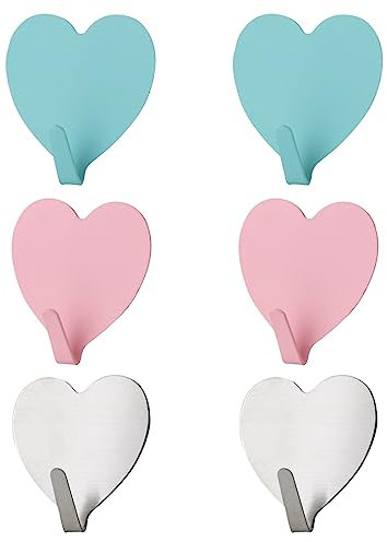 6 Pezzi Ganci Adesivi in Metallo,Appendini Adesivi da Muro per Oggetti,Gancio da parete a forma di cuore,per Casa,Bagno e Cucina,Appendiabiti, Portasciugamani,Gancio da Parete di Casa