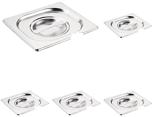 Vogue 12285 Stainless Steel 1/6 Gastronorm Notched Lid Cover Top Food Storage, Silver (Pack of 5)