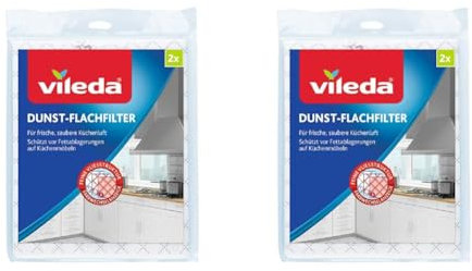Vileda Dunst-Flachfilter, Universalformat, hohe Filterleistung durch feine Vliesstruktur, Filterwechsel Farbanzeige, inkl. 2 Einweg-Handschuhe zum Filter wechseln, 4er Pack