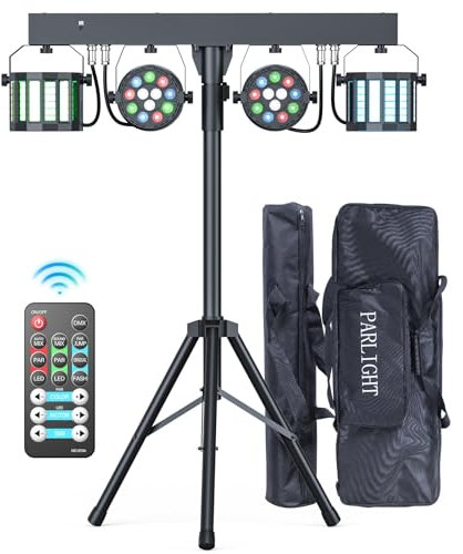 GdjRttk 60W RGBW+Derby DMX par led Lumières dj avec support de combinaison télécommande, discolight avec trépied réglable 25 degrés lumière fête pour mariages anniversaires Halloween-avec sac