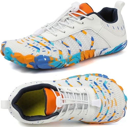 Barfußschuhe Herren Damen Breite Barfussschuhe Traillaufschuhe Weit Five Finger Zehenschuhe Minimalistische Zero-Drop Sohlen Wanderschuhe Fitnessschuhe Komfort Leicht Laufschuhe Unisex(Weiß 42EU)