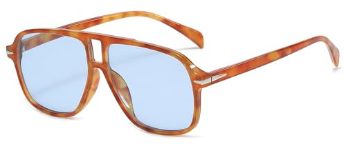 Long Keeper Retro Pilot Sonnenbrille Pilotenbrille Herren Damen Vintage Sonnenbrille Piloten 70er Klassisch Eckige Pilot Brille mit UV400 Schutz, 56MM