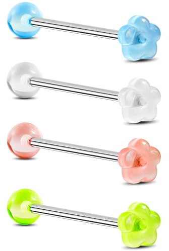 Jewseen titan tunga piercing smycken akryl tongue barbell 14G tunga ringar inre gänga tungpiercing grill 4 st tunga barbell, Titan Akryl