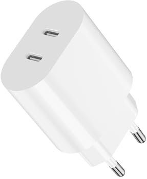 Chargeur USB C, 20W Double Prise USBC Chargeur Rapide pour iPhone 16/16 Pro/16 Pro Max/15/14/13/12/11 Plus Mini SE X XS XR, Samsung Galaxy, Embout Adaptateur Secteur Bloc USB C