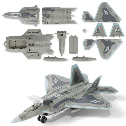 SEBUNAS 1:100 Scale F-22 Raptor Fighter Jet Quick Build Model Kit Plastic Millitary F22 Toy Airplane Assembly Aircraft Model with Stand Gift for Kids (22PCS)