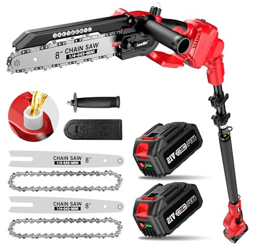 Avhrit 2-in-1 Cordless Pole Saw & Mini Chainsaw - 10FT/3M Long Reach with 8 Inch & 6 Inch Chainsaw, 2×4.0Ah Batteries, Stable Extension Pole and Brushless Motor for Tree Branch Trimming & Cutting