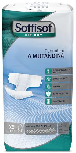 Soffisof Air Dry Windeln für Erwachsene Maxi Plus XXL - Inkontinenz Slip - Einzelpackung mit 15 Windelhosen, 10 Tropfen - Windelslip Erwachsene