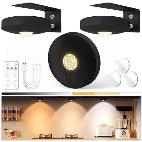 Ricaricabile Luci Led Armadio, Luci Led Senza Filo con Telecomando, illuminazione vetrina con funzione temporizzazione, 3 Temperature Colore dimmerabile, per Armadio, Guardaroba Confezione da 3