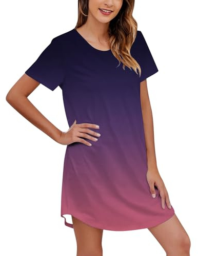 Chemise de Nuit Femme Coton Manches Court Robe de Nuit Nuisette Femme Grande Taille vêtements de Nuit Longue Tee Shirt Nuit