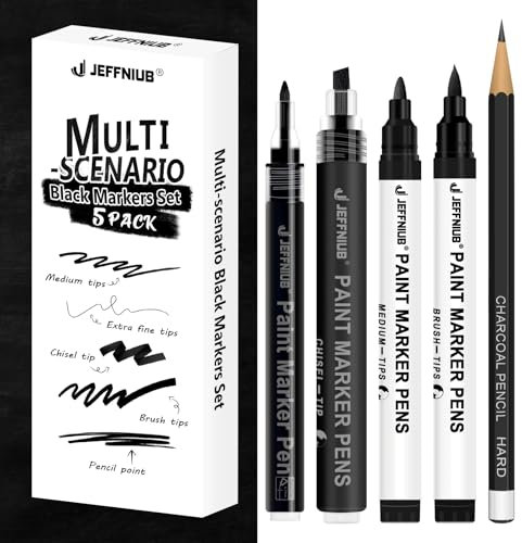 JEFFNIUB Handlettering Stifte Schwarz set -Wasserfester Stift mit Brush Pen, Kalligraphie Stifte Schwarz für Bullet Journal, DIY-Projekte