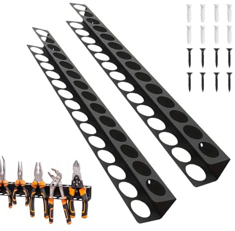 2 Pièces Support Tournevis, 40 CM Porte Outils Mural, Porte-Tournevis 14 Trous, Porte-Pinces avec Vis et Tube D'Extension, Noir