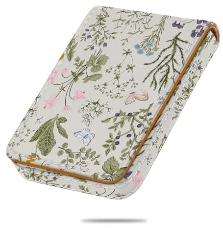 Kakurookie Business Card Holder, PU Leather Printing Business Card Case Pocket with Magnetic Shut, Portable Business Card Carrier Holder for Women or Men (Vintage Flowers)