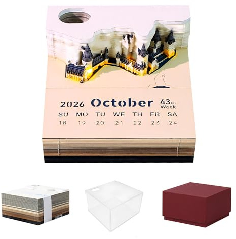 HIULLEN 2026 Blocco Note 3d, Calendario 3d A Strappo 2026 Con Calendario da Tavolo con Luce e Portapenne, Calendario Settimanale Del Castello Magico per Ornamento da Scrivania Di Natale