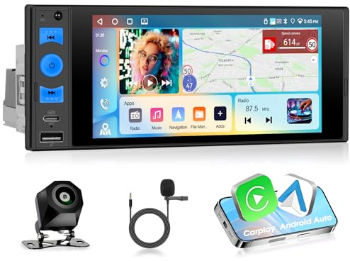 4G+64G Autorradio Motorsi Android 15 Autorradio 1 DIN con Carplay Android Auto, Autorradio 6 Pulgadas 1440P Táctil In-Cell, Bluetooth 5.0 GPS WiFi 32EQ FM/RDS 2USB Compatible con Dab, OBD2