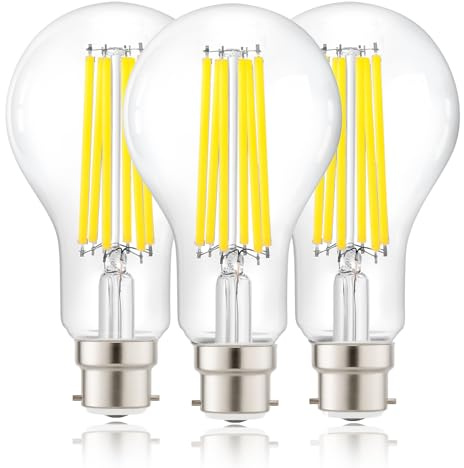 FLSNT A70 B22 Bayonet LED Bulb 18W 3000lm (150W Eq), 6500K Cool White Clear Glass Vintage LED Light Bulb, Edison Bulb Bayonet Filament Look, Decorative Light Bulbs, Non-Dimmable [Energy Class C]