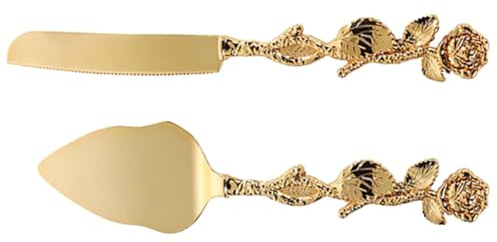 NUOBESTY Ensemble Coupe-Gâteau et Pelle à Gâteau Dorés en Alliage de Zinc Service à Découper pour Mariage et Anniversaires Outil Solide et Facile à Nettoyer pour Pizza et Fromage