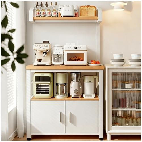 Étagère de Boulanger avec Armoire de Rangement, Support de Micro-Ondes, Grand Buffet de Rangement for Garde-Manger, épices, casseroles et poêles, Station d'armoire de Bar à café(White)