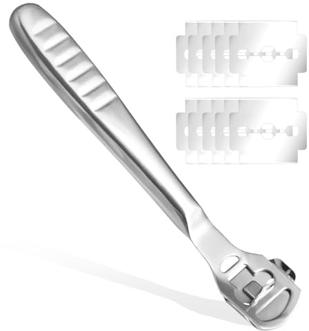 Stainless Steel Foot File Callus Remover, Pedicure Tool with 10 Replacement Heads, Foot Exfoliating File and Hard Skin Remover for Heel Care