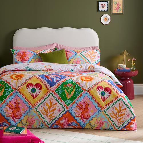 furn. Seraphine Duvet Cover Set (Multicolour - Double) | Reversible mythical inspired geometric celestial design in an easy-care cotton blend