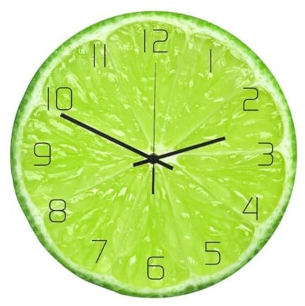 HAQEPO Orange citron frukt och citron väggklocka modern köksklocka heminredning elektronisk klocka för vardagsrum, grön citron
