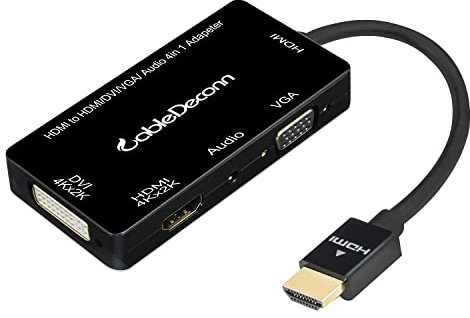 Cabledeconn Multiport 4-In-1.Hdmi To HDMI Dvi 4.K VGA Adapter Cavo With Audio Output Convertitore (Black)