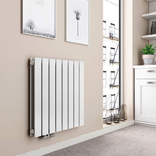 EMKE Radiatore di design piatto, 630 x 616 mm, orizzontale, con connettore laterale, a doppio strato, per bagno, camera da letto e soggiorno, bianco 805 W