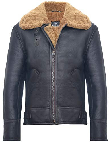 Infinity Leather Herren Braun Ingwer B3 Shearling Schaffell WW 2 Bomber Leder Jacke S