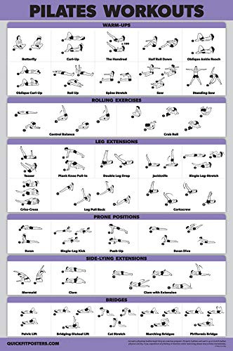QuickFit Poster d'entraînement de pilates – Tapis de pilates, exercices de travail (laminé, 45,7 x 68,6 cm), salle d'étude
