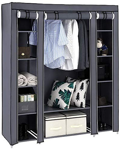 Alightup Armoire de Rangement en Tissu, Penderie avec Housse, 150x45x175cm | Placard, Garde-Robe, , 5 Étages 12 Cases, pour Chambre, Vestiaire, Gris