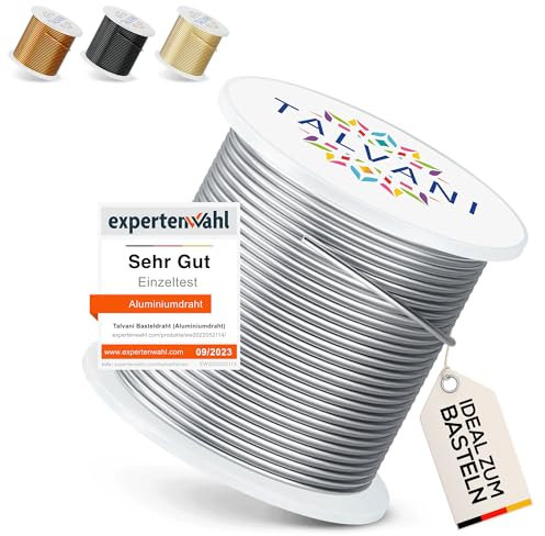 Talvani Basteldraht [1mm|2mm] [30m | 120m] Aluminiumdraht - Leicht zu Biegender Draht - Aludraht - Schmuck Draht, Basteldraht Gold Silber Kupfer Schwarz (Silber, Ø 2mm | 30 m)