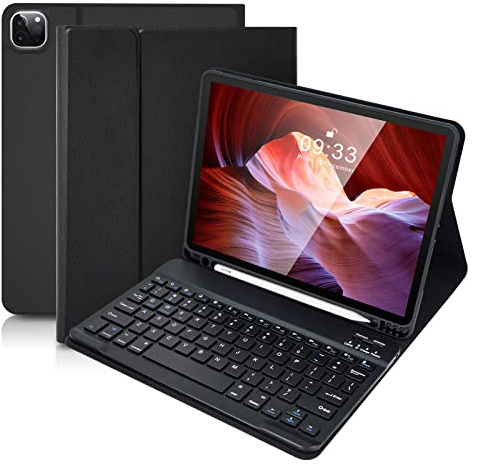 SOPPY Tangentbordsfodral för iPad, Bluetooth-tangentbord för iPad Air 6th (M2) 11 tum 2024, iPad Air 5th 2022, iPad Air 4th 2020, iPad Pro 11 tum (2018-2022), avtagbart tangentbordsfodral – svart