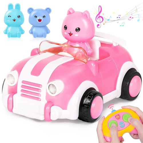 Yellcetoy Jouet Cadeaux pour Filles 2 3 4 5 Ans, Voiture Télécommandée avec Lumières et Musique, 2.4Ghz Voiture Radiocommandée rc Car Toy Rose