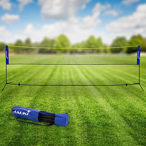 Hauki Badminton Netz, Tennisnetz 500cm, Blau, H156cm, Federballnetz Set inkl. 3X Federball, Transporttasche, stabilem Eisen-Gestell, Tragbares Volleyballnetz, Trainingsnetz Indoor & Outdoor, Garten