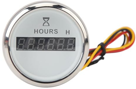 DC 9–32 V, 52 mm, rund digital drifttimräknare för båtar, hög precision timräknare, rund display för husbilar, yachter, fiskebåtar (vit)