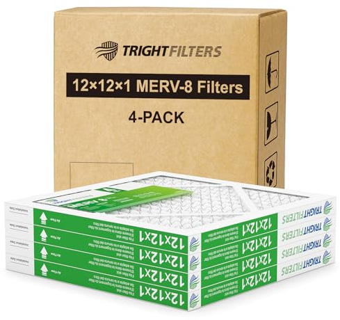 TRIGHTFILTERS 12 x 12 x 1 luftfilter 4-pack, MERV 8 veckat dammförsvar luftfilter ersättning luftkonditionering HVAC ugnsfilter, hållbar och lätt