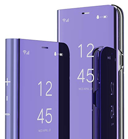 QIWEIQING Case for Samsung Galaxy Z Fold 6, Transparent Window PC + Premium PU Leather Flip Stand Shockproof Magnetic Closure Protective Phone Cover for Samsung Galaxy Z Fold 6. Mirror Purple QH