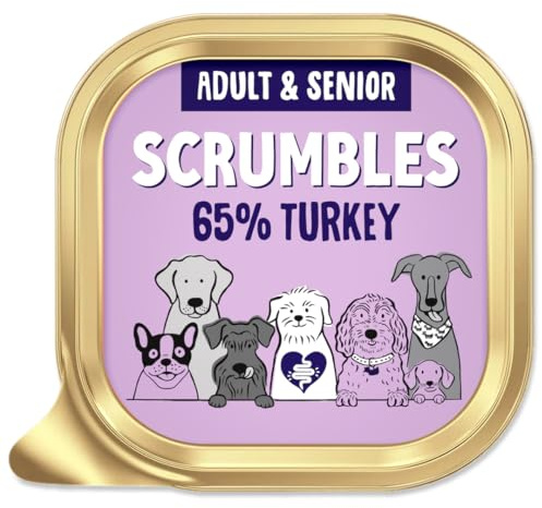 Scrumbles • Wet Dog Food • Hypoallergenic • All Lifestages • Turkey 65% • 1.8kg (12 Trays x 150g) • Natural Complete Adult Recipe • Gut Friendly Prebiotics