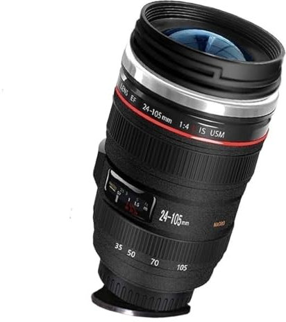 SLOSH Taza Cafe con Lente Cámara con 2 Tapas Vaso Camara Objetivo Taza de Viaje para Llevar Acero Inoxidable Vaso Acero Inoxidable sin BPA