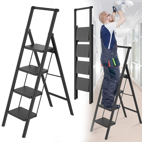 Hengmei Step Ladder 4 Steps Black Folding With Handrail 270kg Max Capacity