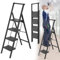 HENGMEI Alu Trittleiter 4 Stufen Leiter Klappleiter Tritthocker rutschfeste Stehleiter Treppenleiter Haushaltsleiter mit Anti Rutsch Pedal Multifunktionale Stufenleiter 150kg Belastbar(mit Handlauf)