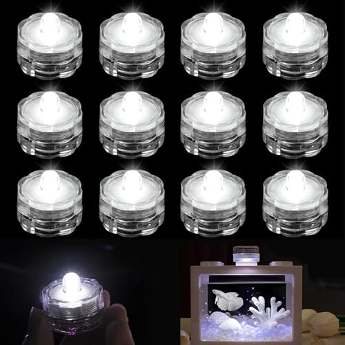 Joycabin Mini Luci LED Sommergibili Senza Fiamma, Subacquee Impermeabili Decorative per Acquario, Giardino, Stagno, Festa di Matrimonio (Bianco Freddo)
