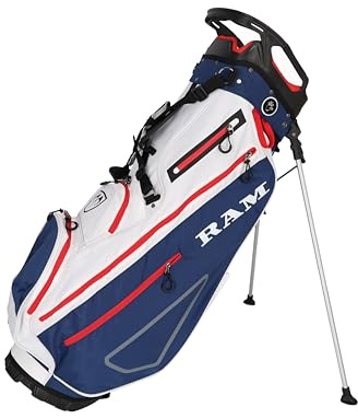 Ram Golf 9 Lightweight Stand Bag, Navy/White/Red