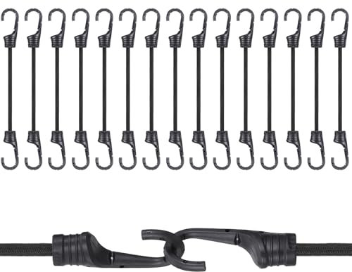 JIZZU Tendeurs Elastique avec Crochets, 15Pcs Tendeur Elastique avec Crochet en Acier Recouvert de Plastique, Grande Élasticité Sandows Elastique pour et L'arrimage des Cargaisons