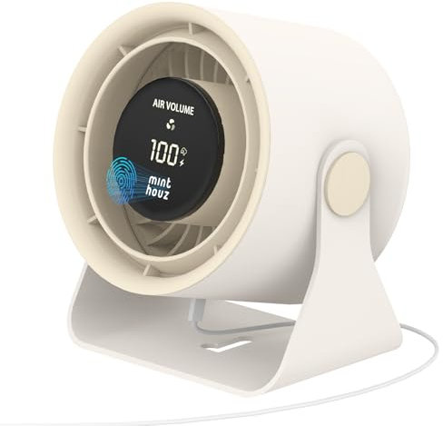 Minthouz Tischventilator, USB Ventilator mit LED Anzeige, 3600mAh Akku Ventilator Leise, 90° Neigbarer Tragbarer Lüfter für Zuhause, Schlafzimmer, Büro, Reisen, Camping, Küche