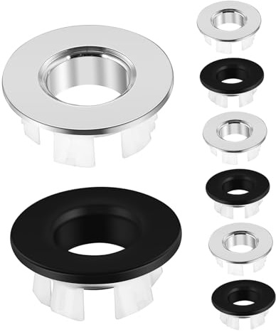 POPETPOP 8piezas Accesorios de Tapa de Desbordamiento para Lavabo de Color Plata Color Negro Tapa Antidesbordamiento Insertable para Orificio de Lavabo Cocina y Baño