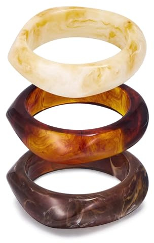 LILIE&WHITE 3 Pcs Dark Brown And White Acrylic Bangle Bracelets For Women Classic Colorful Statement Bracelets Set Chic Resin Chunky Bangles Jewelry Gift